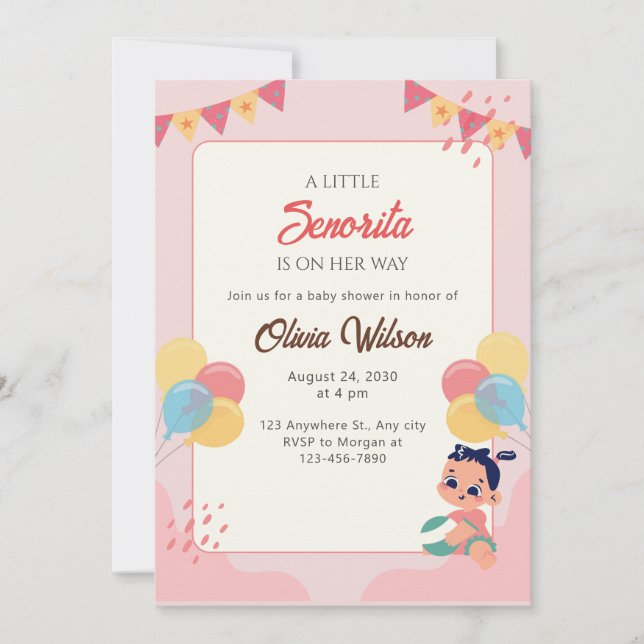 pequeña invitación a la ducha de bebé senorita fie (Anverso)