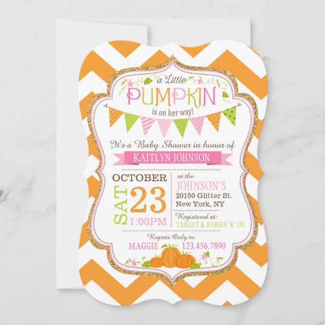 Pequeña invitación de Baby Shower de calabaza (Anverso)