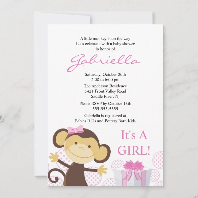 Pequeña invitación de Baby Shower del chica del (Anverso)