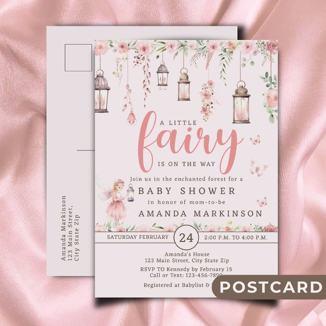 Pequeña invitación de Baby Shower rosada encantada (Subido por el creador)