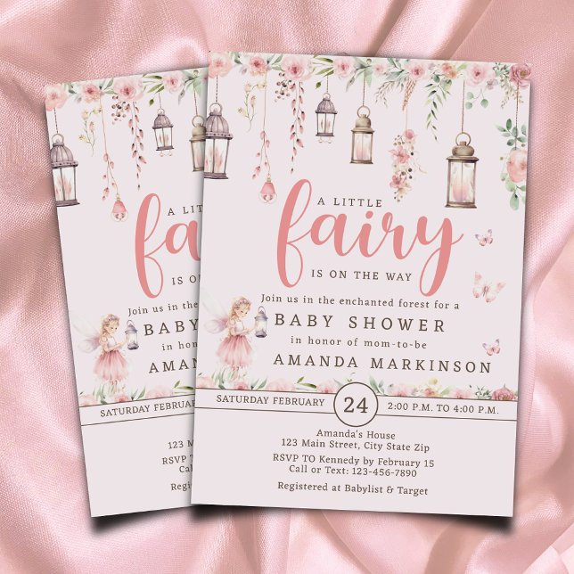 Pequeña invitación de Baby Shower rosada encantada (Subido por el creador)