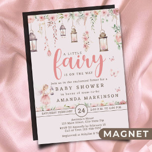 Pequeña invitación de Baby Shower rosada encantada