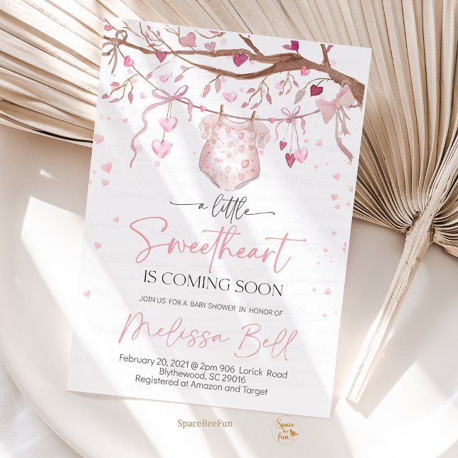 Pequeña invitación de Baby Shower, Valentin (baby shower invitation, valentine baby shower, little sweetheart baby shower, baby shower card, prin)