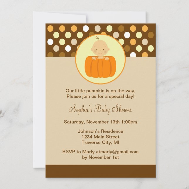 Pequeña invitación de calabaza en Baby Shower (Anverso)