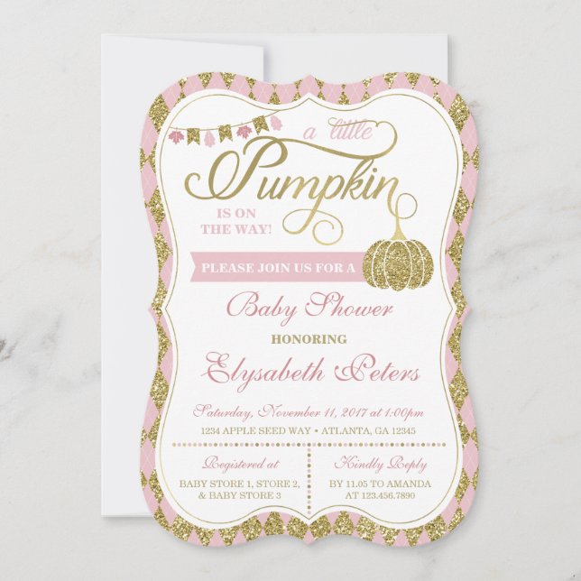 Pequeña invitación de calabaza en Baby Shower, oro (Anverso)