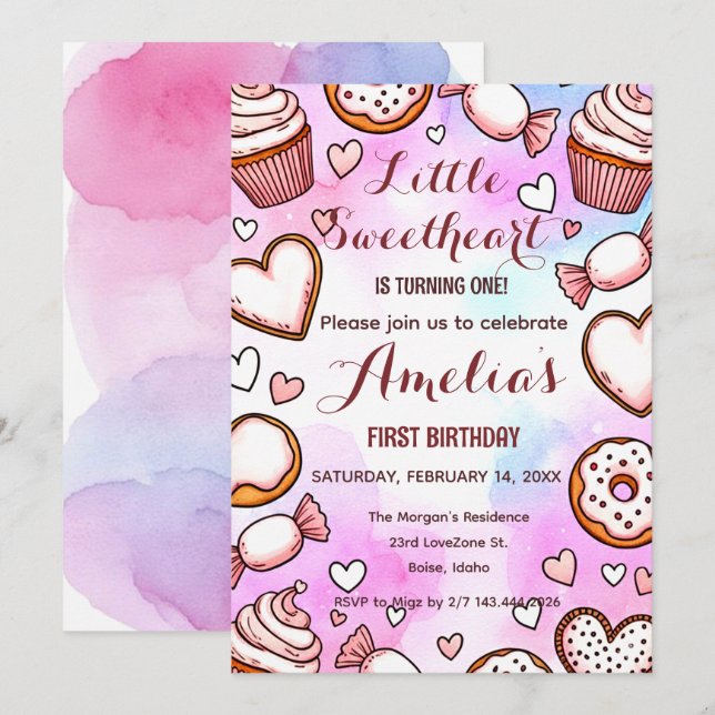Pequeña Invitación de Cumpleaños de San Valentín C (Anverso / Reverso)