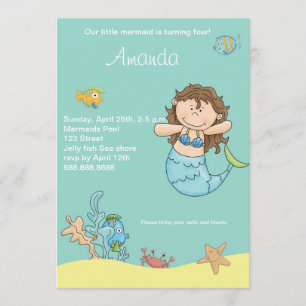 Pequeña invitación de cumpleaños de sirena