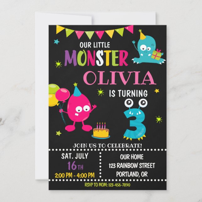 Pequeña invitación de cumpleaños para el chica (Anverso)