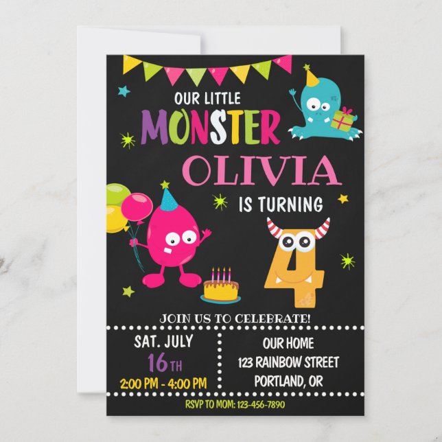 Pequeña invitación de cumpleaños para el chica (Anverso)