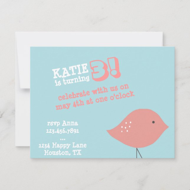 Pequeña invitación de la fiesta de cumpleaños del (Anverso)