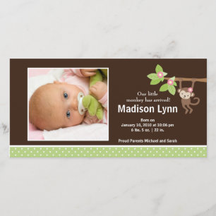 Pequeña invitación de la foto de la niña del mono