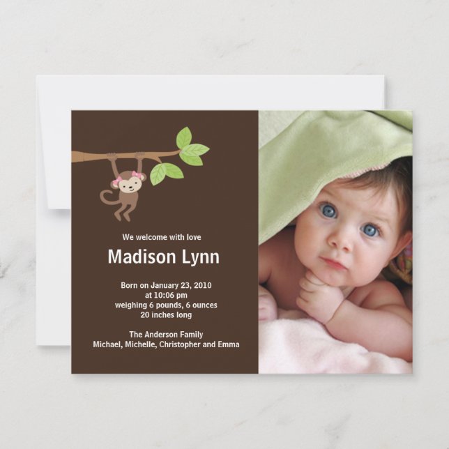 Pequeña invitación de la foto del nacimiento de la (Anverso)