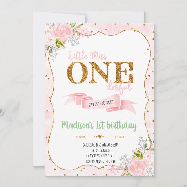 Pequeña invitación de Miss ONE para cumpleaños (Anverso)