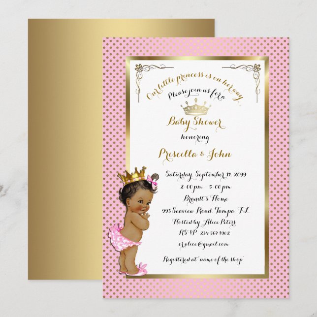 Pequeña invitación de princesa Baby Shower, de (Anverso / Reverso)