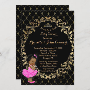 Pequeña invitación de princesa Baby Shower, negra