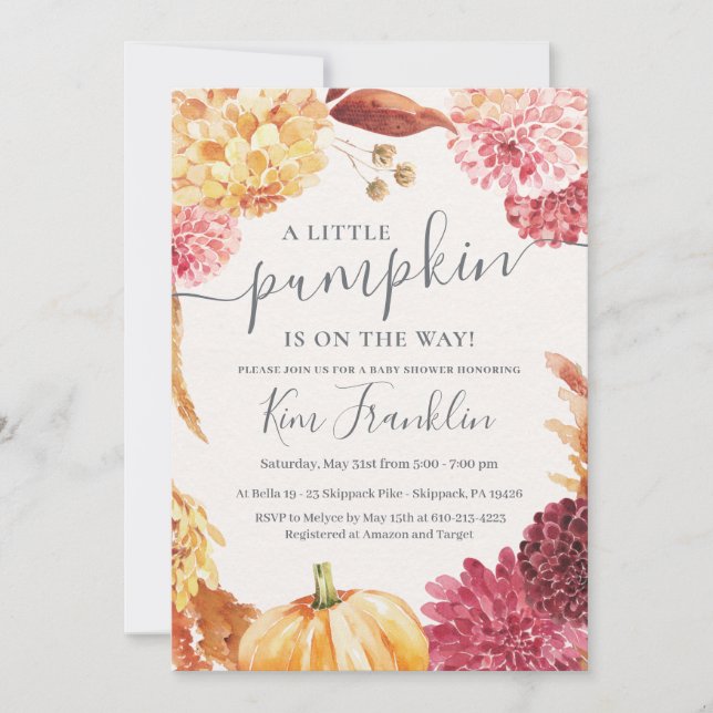 PEQUEÑA INVITACIÓN DE PUMPKIN BABY SHOWER (Anverso)