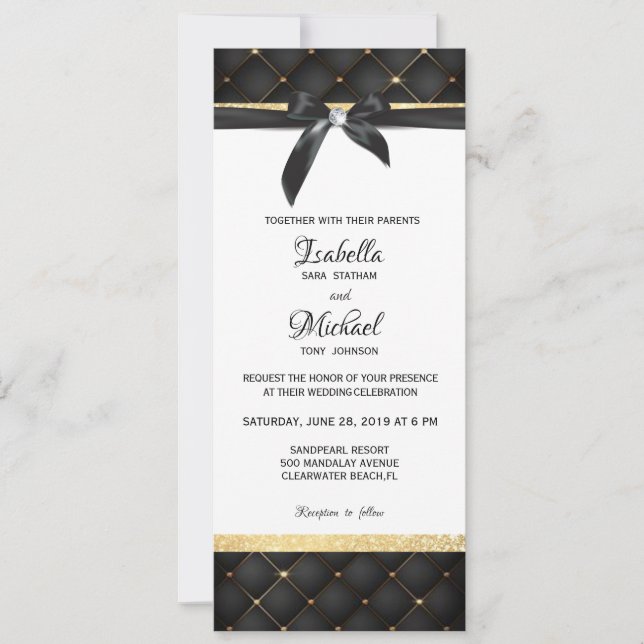 Pequeña invitación del arco del diamante del negro (Anverso)