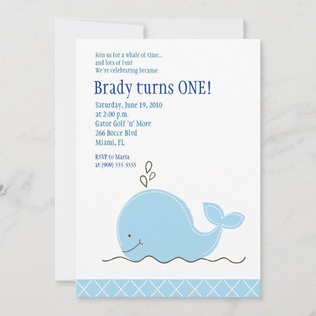 Pequeña invitación del cumpleaños de la ballena (Anverso)