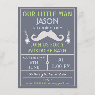Pequeña invitación gris del cumpleaños del bigote
