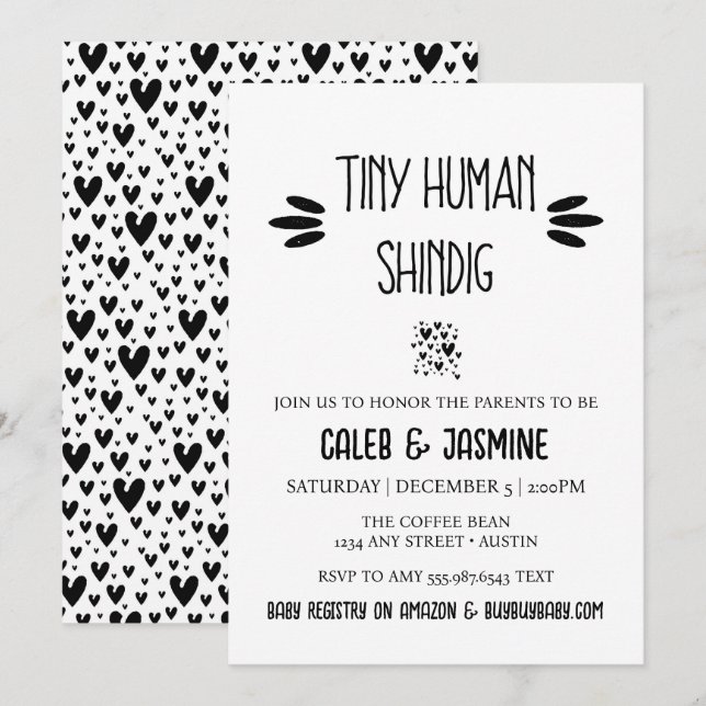 Pequeña invitación humana en Baby Shower (Anverso / Reverso)