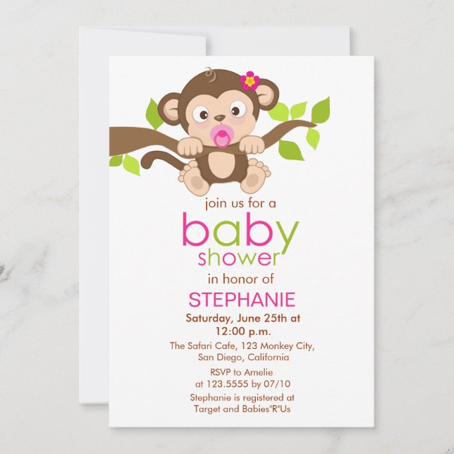 Pequeña invitación linda de Baby Shower del chica (Anverso)