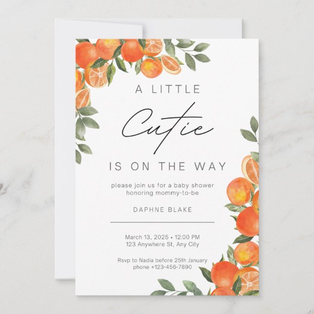 Pequeña invitación neutral de género de Baby Showe (Anverso)