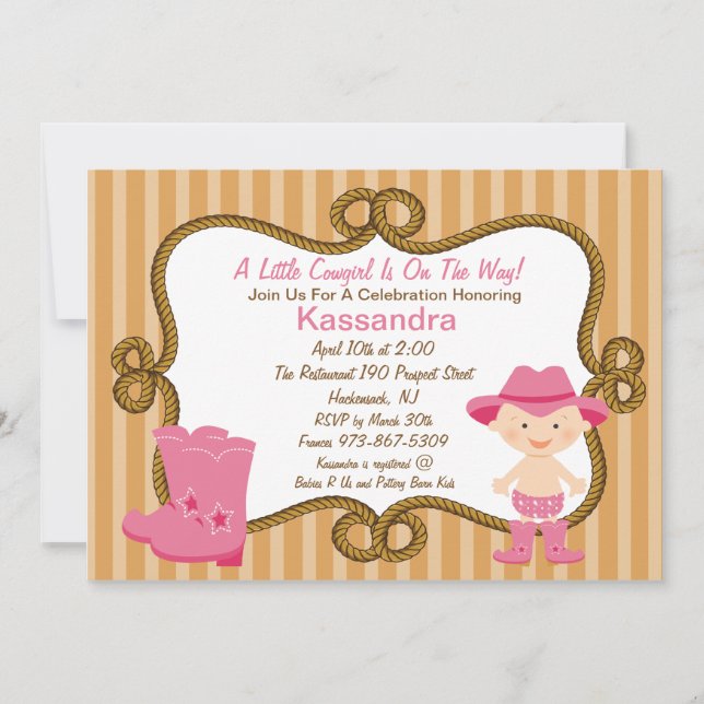 Pequeña invitación occidental de Baby Shower de la (Anverso)