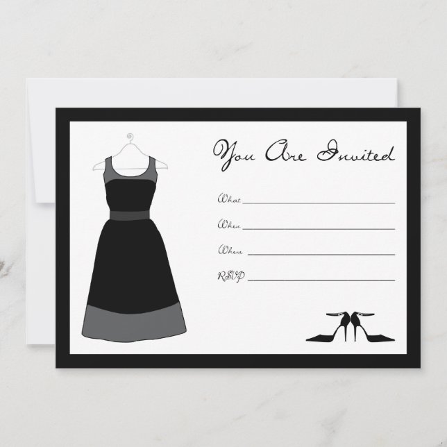Pequeña invitación para fiesta de vestir negro (Anverso)