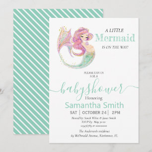 PEQUEÑA Invitación VERDE DE Baby Shower MERMAID