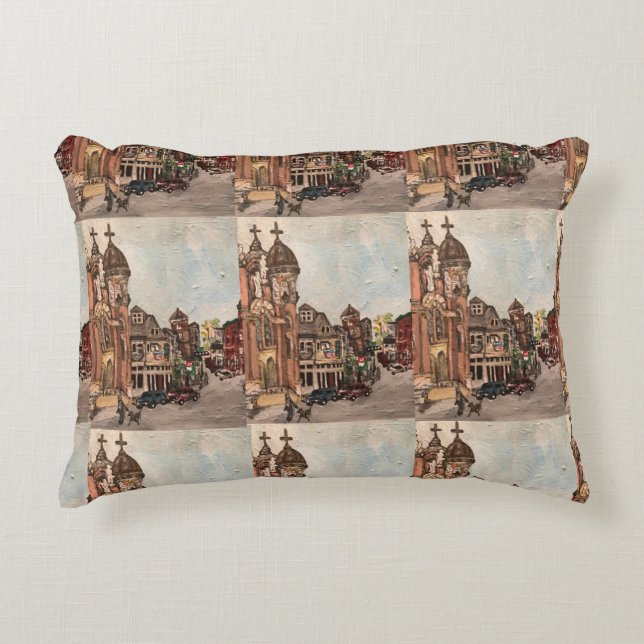 Pequeña Italia, almohada pintada de Cleveland Ohio (Anverso)