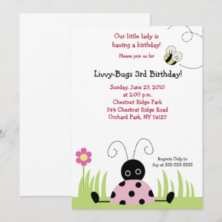Pequeña Ladybug (Rosa) 5x7 Invitación de cumpleaño