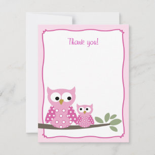 Pequeña Lechuzas de Hoot Rosadas Llanto Gracias tarjeta de