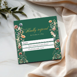Pequeña Letras de oro Flores silvestres Boda Tarjeta RSVP