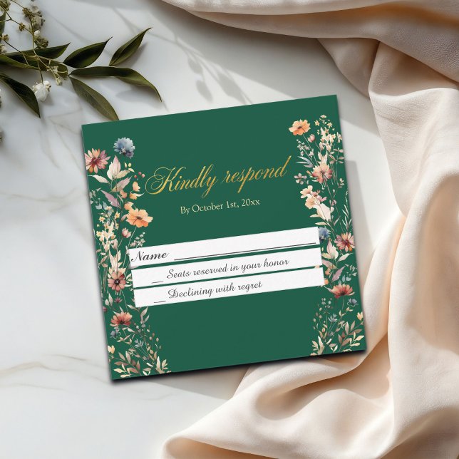 Pequeña Letras de oro Flores silvestres Boda Tarjeta RSVP (Subido por el creador)
