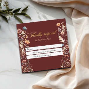 Pequeña Letras de oro Flores silvestres Boda Tarjeta RSVP