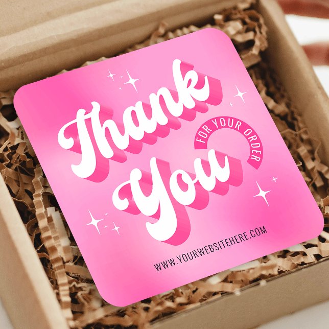 Pequeña Logo Rosa de moda Tarjeta Groovy de agradecimiento (Groovy pink business thank you for order cards with retro fonts and space for your logo)