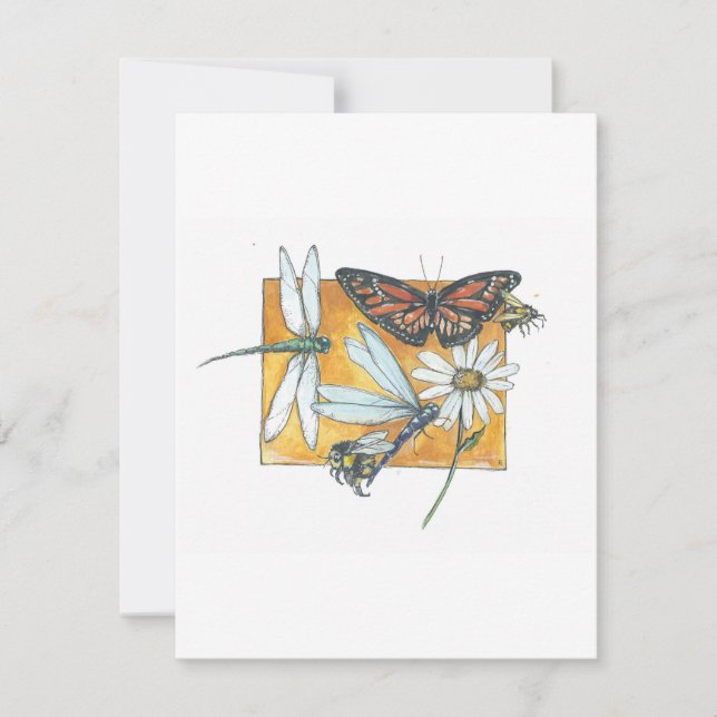 Pequeña Mariposa monarca, libélula y tarjeta de abeja (Anverso)