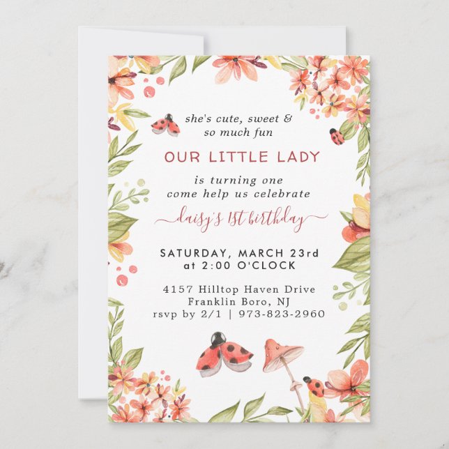 Pequeña Mariquita | Invitación a la Fiesta de Cump (Anverso)