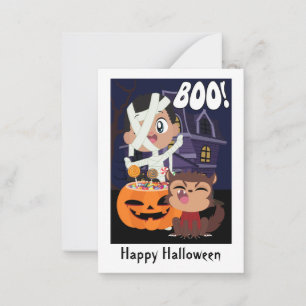Pequeña Mini tarjeta Halloween Mamá, Calabaza y Werewolf