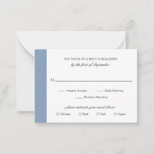 Pequeña Mini tarjeta RSVP de Boda azul turbio mínimo