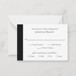 Pequeña Mini tarjeta RSVP de Boda blanco negro mínimo