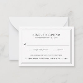 Pequeña Mini tarjeta RSVP tradicional de Boda blanco y neg