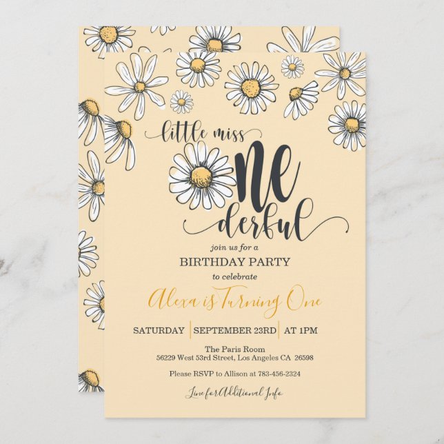 Pequeña Miss OneMaravillosa invitación al cumpleañ (Anverso / Reverso)