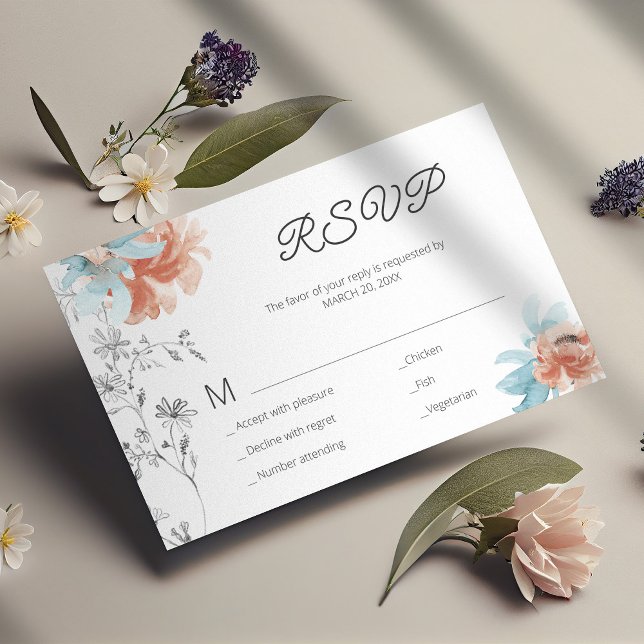 Pequeña Moderna floral elegante tarjeta de boda mini RSVP (Subido por el creador)