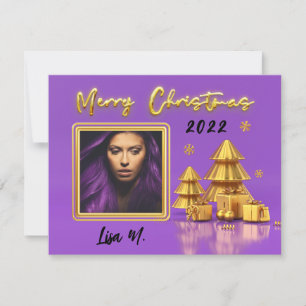 Pequeña Moderna tarjeta de Navidad Morple Gold Photo Merry