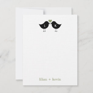 Pequeña Monograma Aves Boda Tarjeta de agradecimiento plan