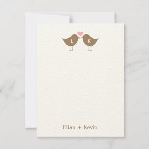 Pequeña Monograma Aves Bodas Tarjeta de agradecimiento pla
