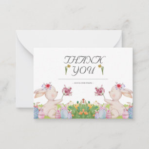 Pequeña Muestra Floral y Bunny Cute Tarjeta de agradecimie
