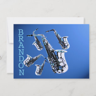 Pequeña Música saxofónica Blue Gracias Tarjeta plana