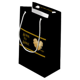 Pequeña Nacido para brillar negro y oro bolsa de regalo gr